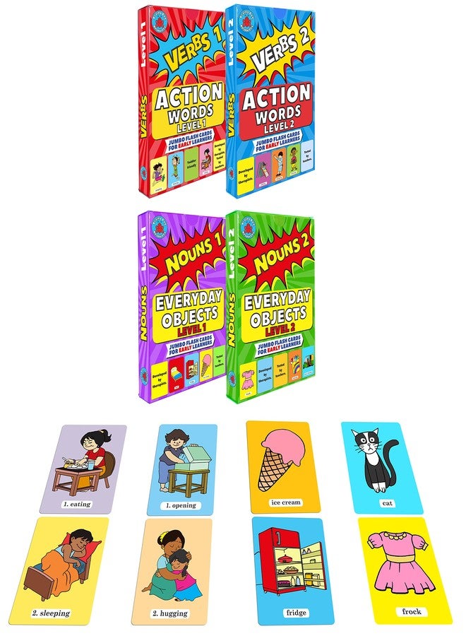 Brainy Bug Resources Early Years Flashcards | 60 Action Words and 60 Everyday Objects | App Enabled Audio Feature in Hindi, English, Punjabi, Tamil, Kannada, Telugu | Special Needs | Spoken English - Image 1